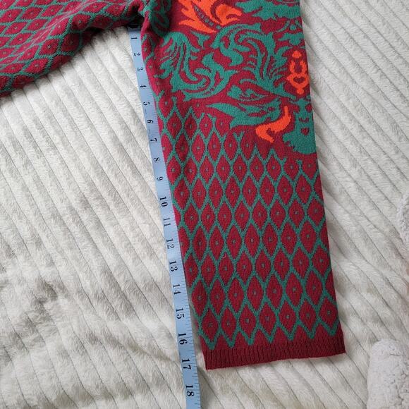 Studio Nouveau Cardigan Coat Open Front Red Green Orange Knit Long Jacket XL - Picture 7 of 10